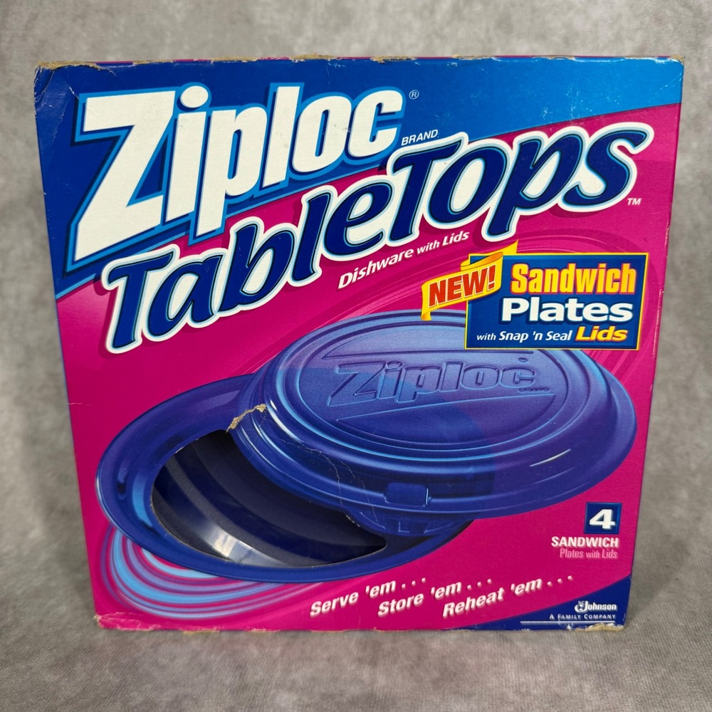 Vintage Ziploc TableTops Sandwich Plates with Snap 'n Seal Lids - Set of 4 NEW